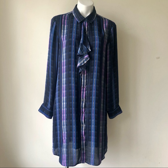 Banana Republic Ruffle Plaid Belted Shirt Dress, L - Picture 2 of 10